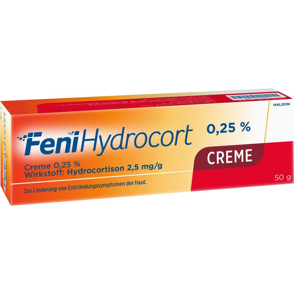 Eine orangefarbene Medikamentenverpackung für Hydrocortison-Creme gegen Hautentzündungen.