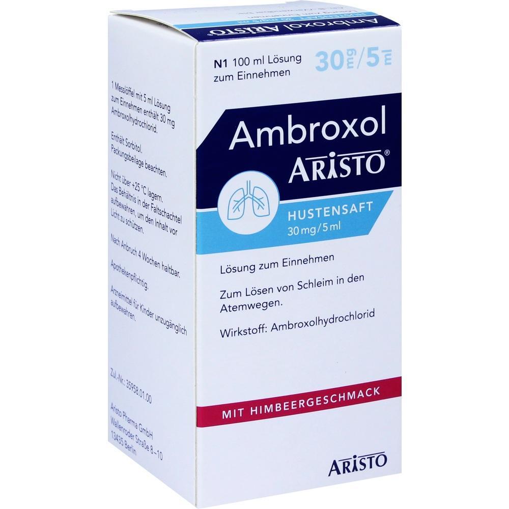 Eine Packung Hustensaft mit Himbeergeschmack von Aristo.
