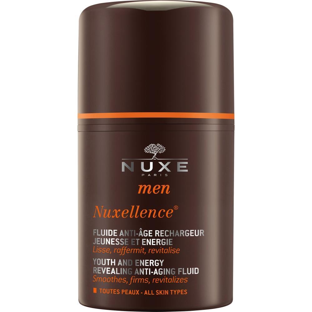 Braune Flasche mit Anti-Aging-Fluid für Männer von Nuxe.