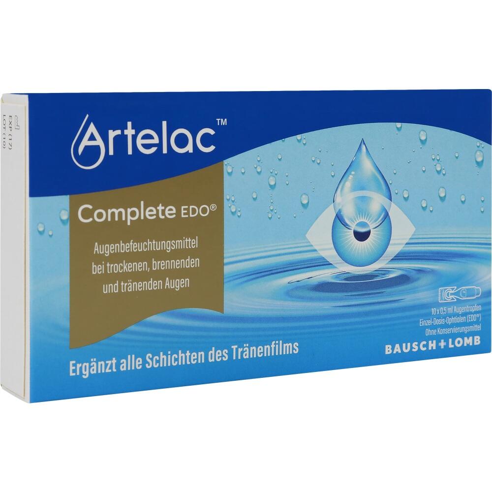 Verpackung von Augentropfen gegen trockene und brennende Augen.