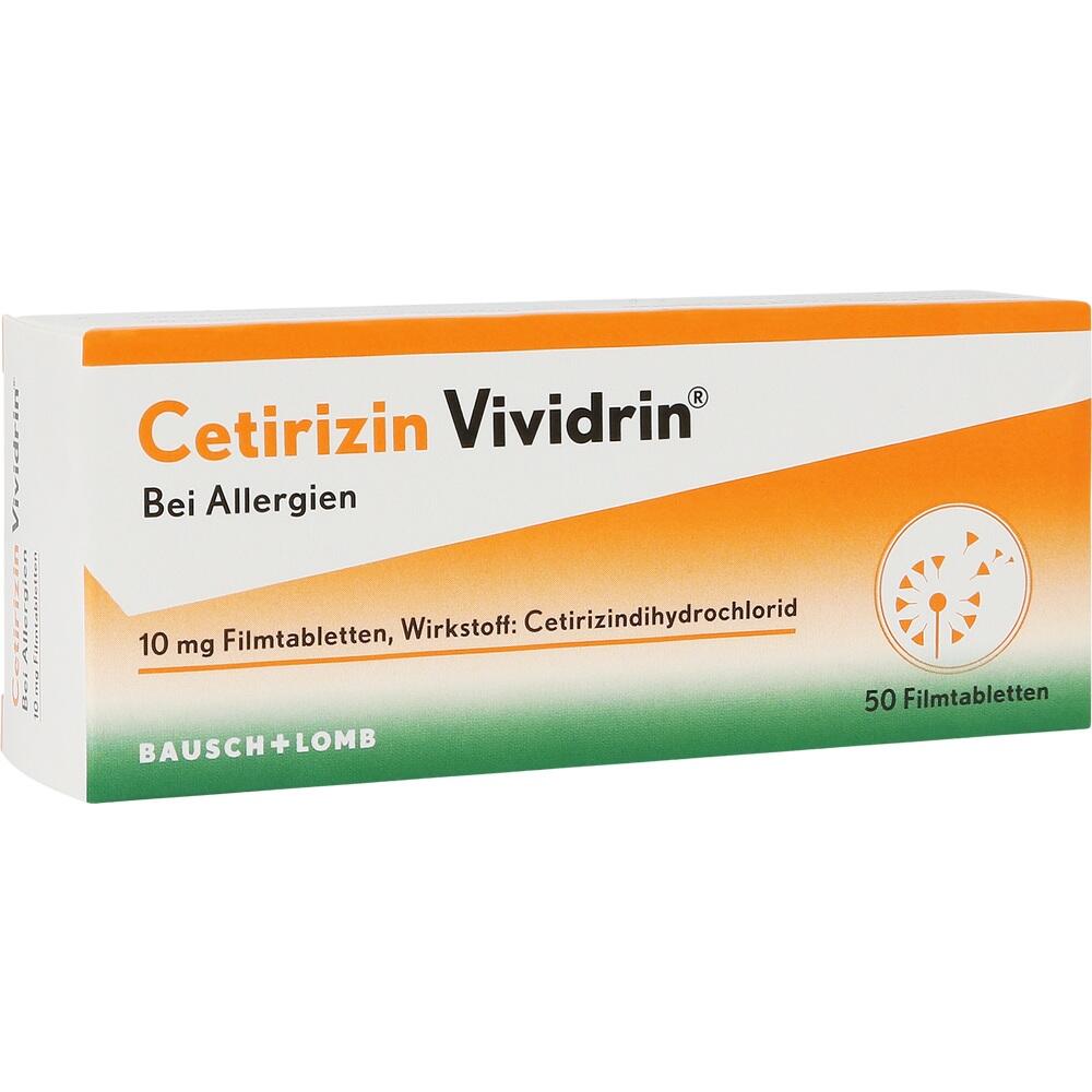 Verpackung von Cetirizin Vividrin Tabletten gegen Allergien.
