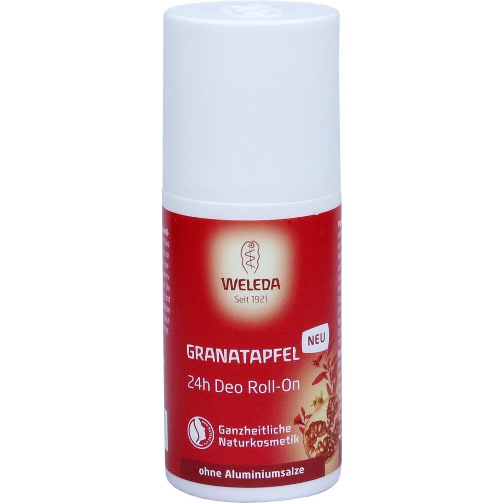 Ein rotes Deo-Roll-On von Weleda mit Granatapfel-Duft.