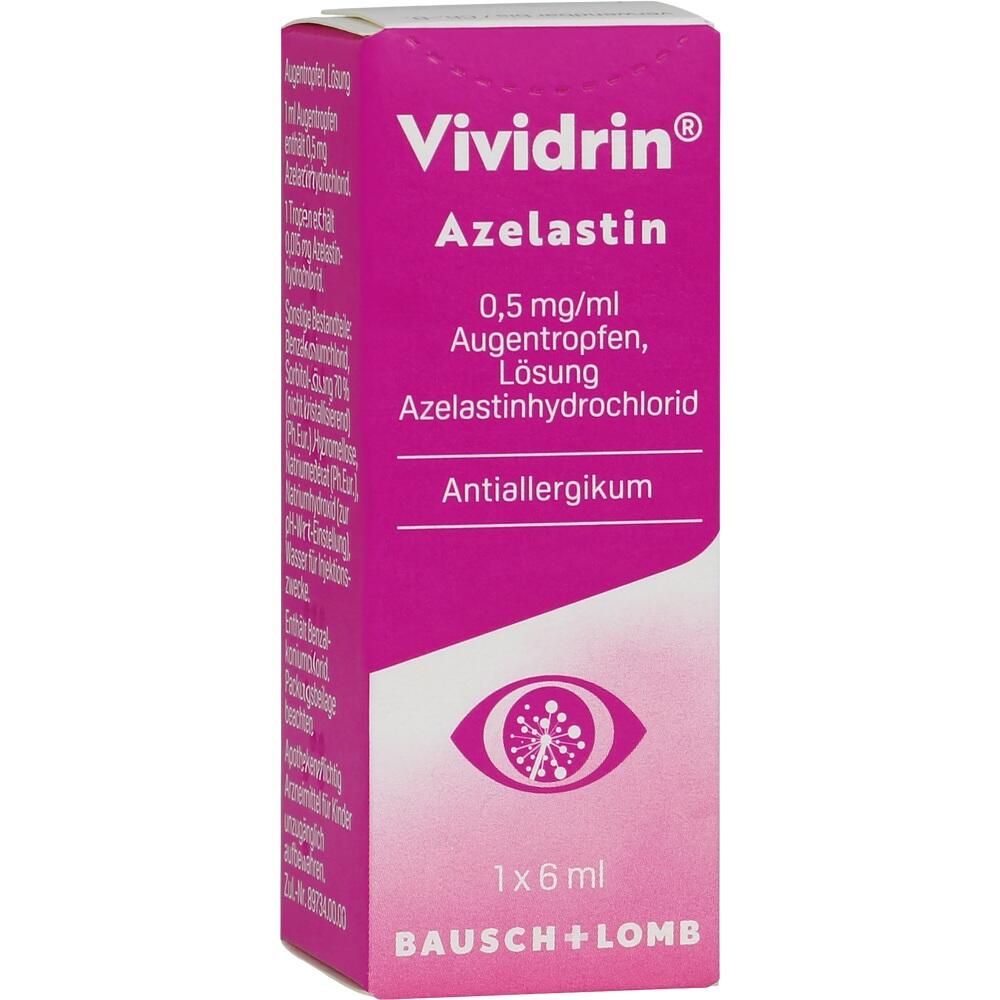Pinkfarbene Verpackung von Augentropfen gegen Allergien.