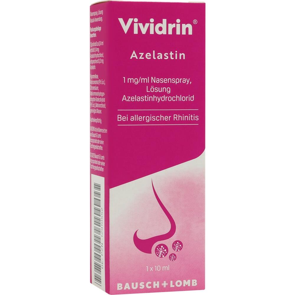 Eine pinke Verpackung mit Nasenspray gegen allergische Rhinitis.