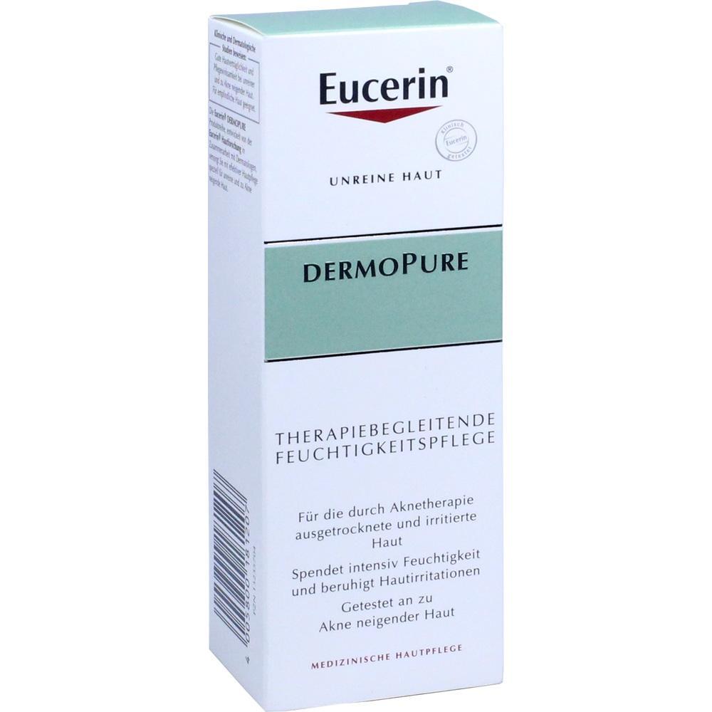 Weiße Verpackung einer Feuchtigkeitspflege von Eucerin für unreine Haut.