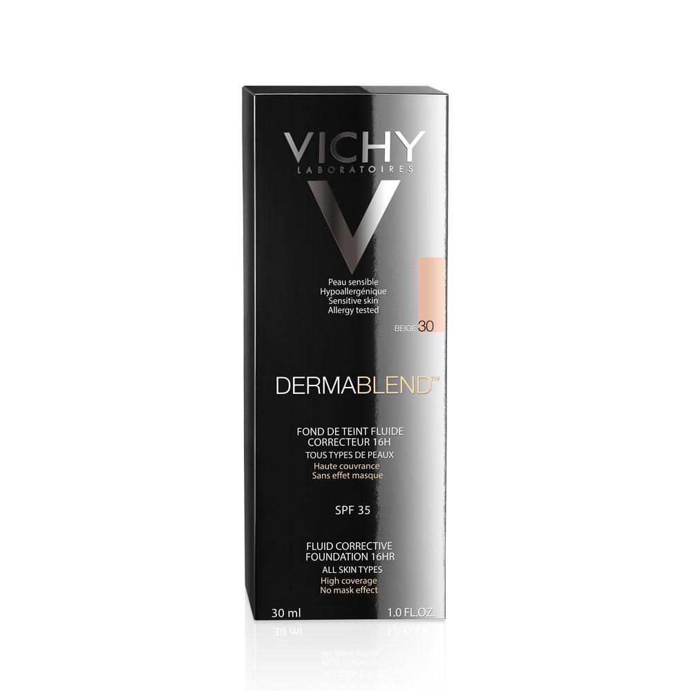 Schwarze Verpackung einer Vichy Dermablend Foundation für empfindliche Haut.