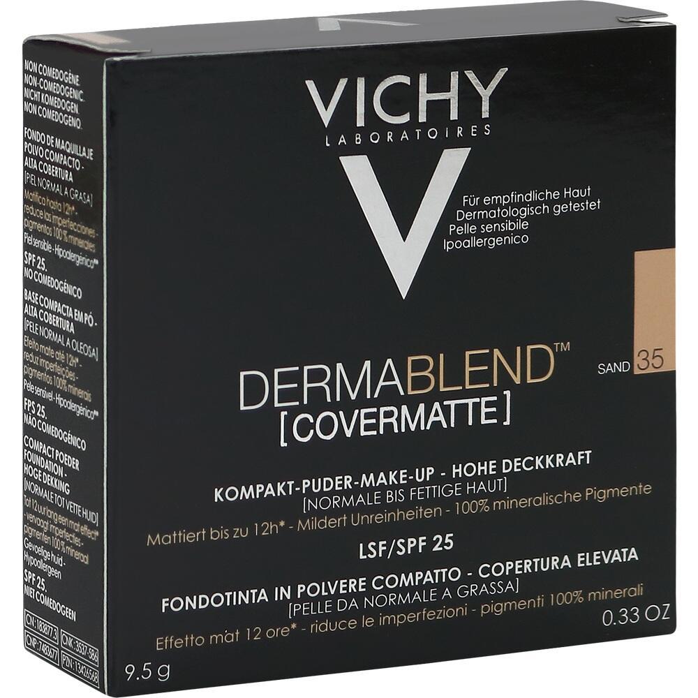 Schwarze Verpackung mit Make-up-Text in verschiedenen Sprachen und "Vichy Dermablend".