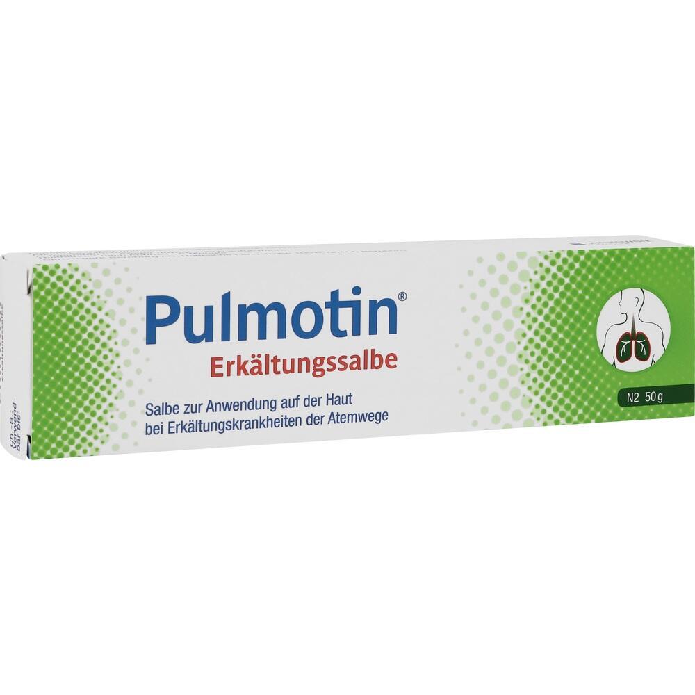 Weiße Salbenverpackung mit der Aufschrift "Pulmotin Erkältungssalbe".