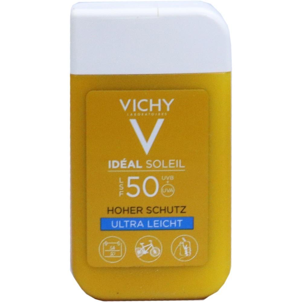 Gelbes Sonnencreme-Fläschchen mit LSF 50 und hohem Schutz.