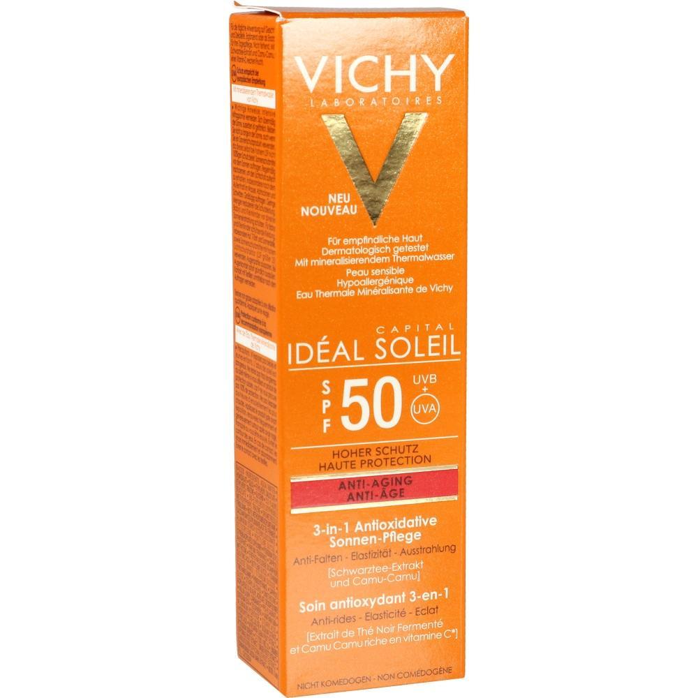 Orangefarbene Sonnencreme-Verpackung mit Lichtschutzfaktor 50.