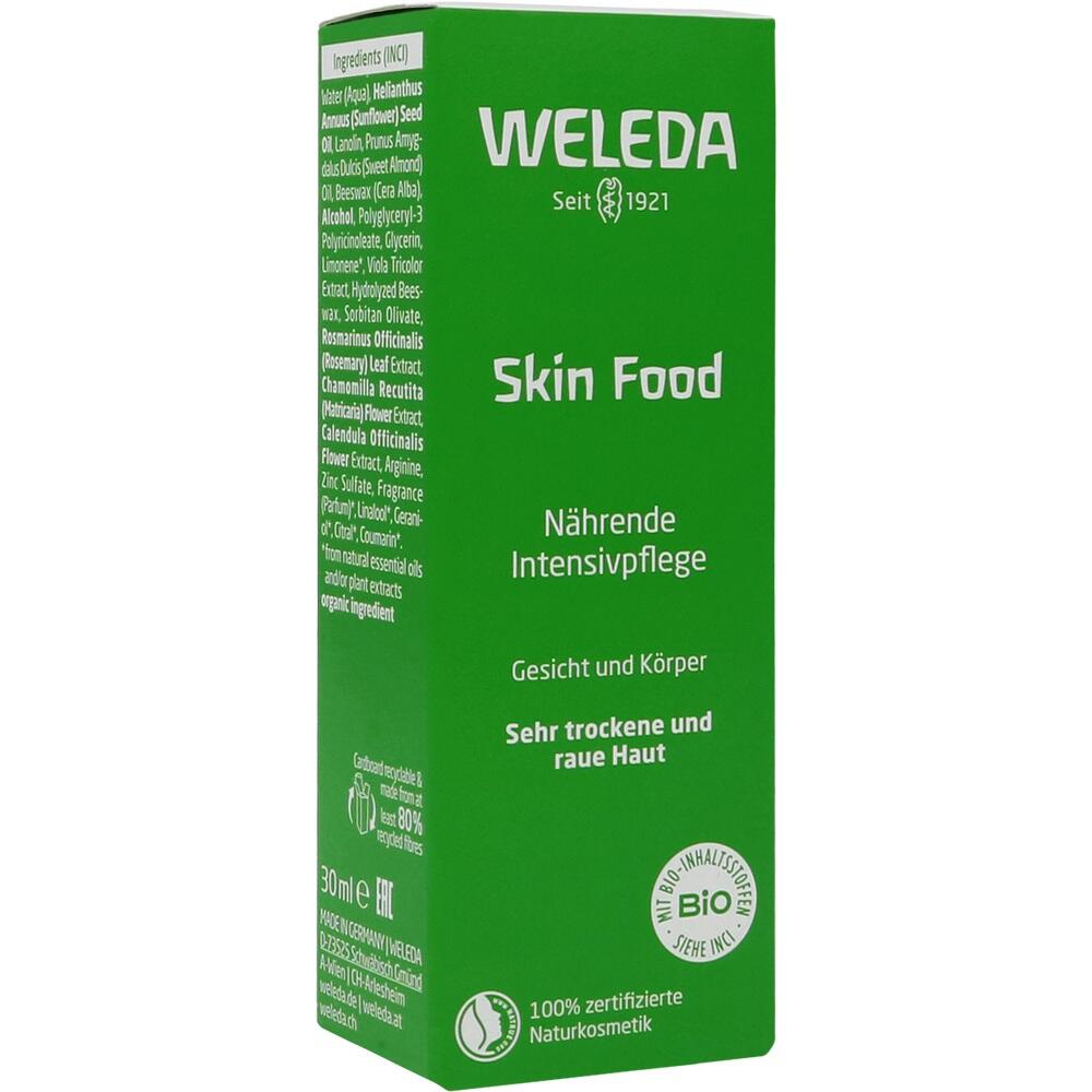 Grüne Verpackung von Weleda Skin Food für trockene Haut.