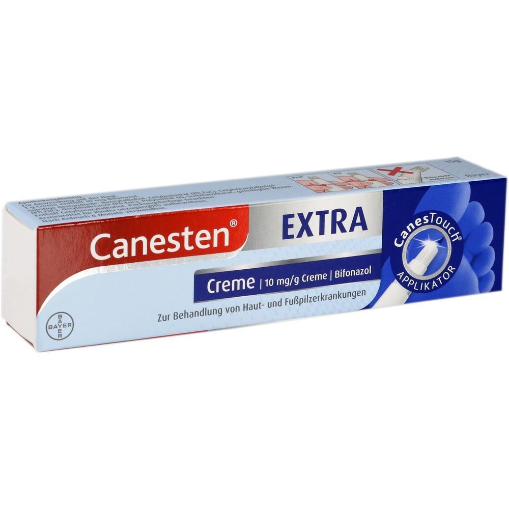 Eine Schachtel mit Canesten Extra Creme gegen Haut- und Fußpilzerkrankungen.