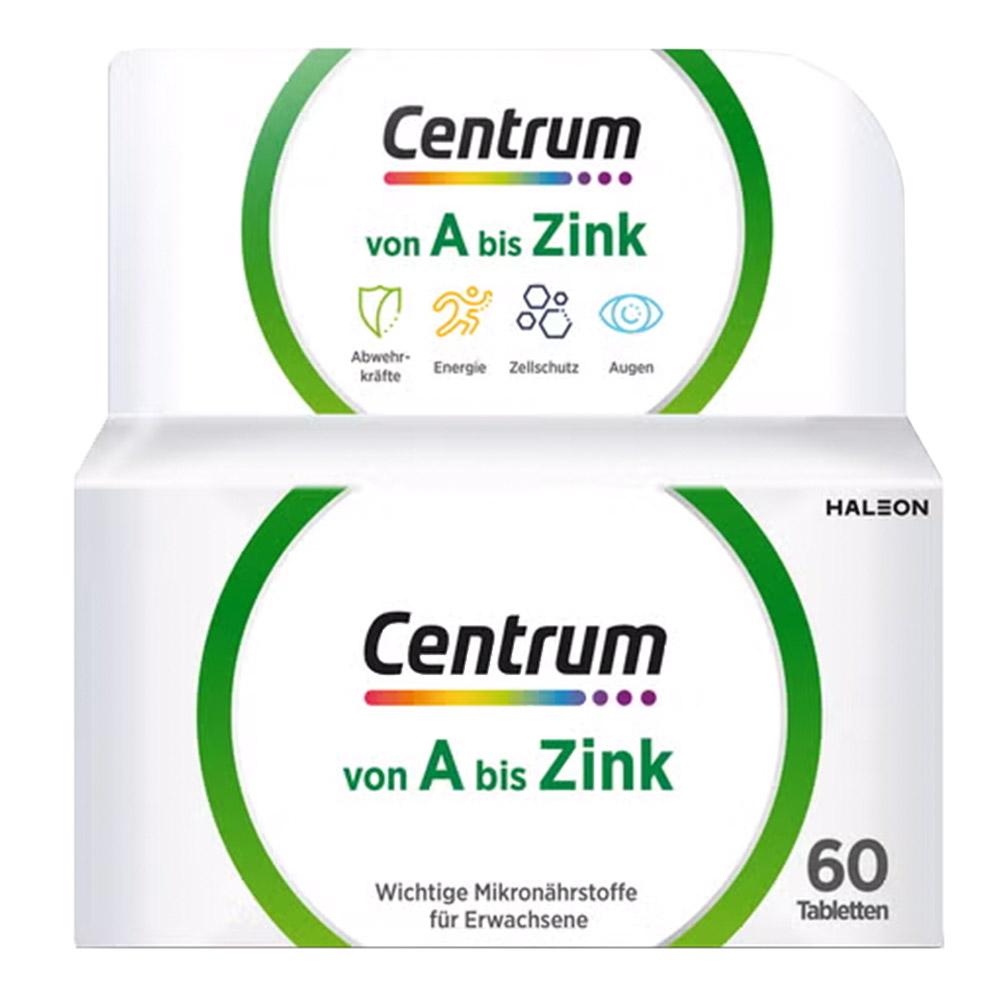 Eine Packung Centrum-Vitamine mit 60 Tabletten für Erwachsene.
