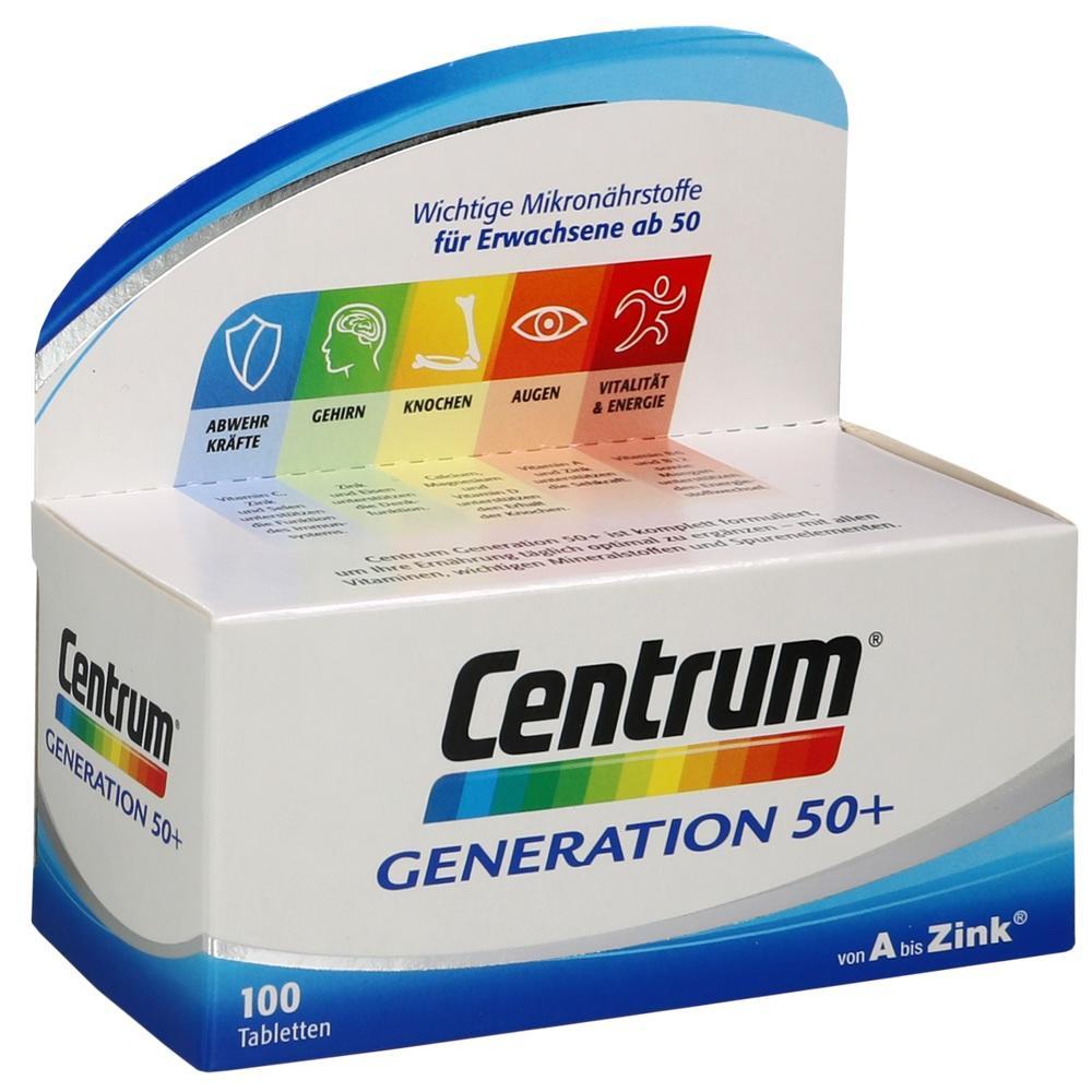 Eine Packung "Centrum Generation 50+" Vitamine für Erwachsene ab 50.