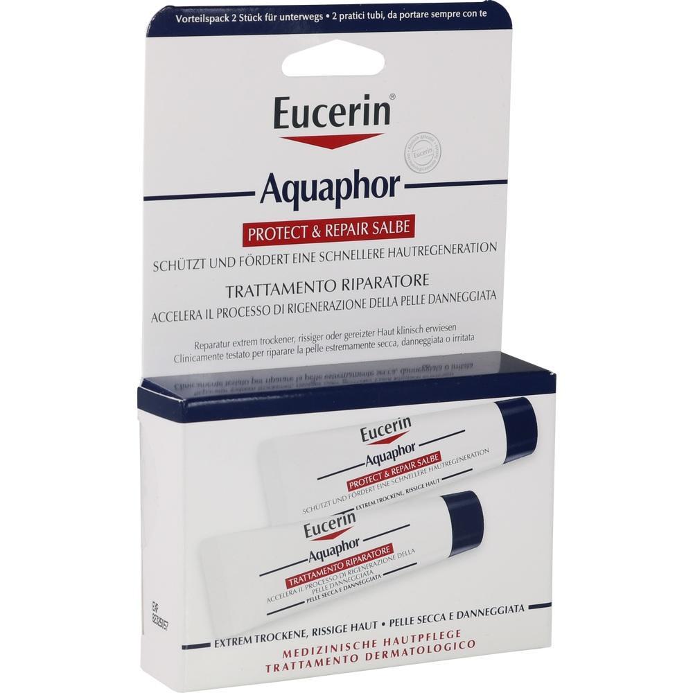 Eine Packung mit zwei Eucerin Aquaphor Salben für trockene Haut.