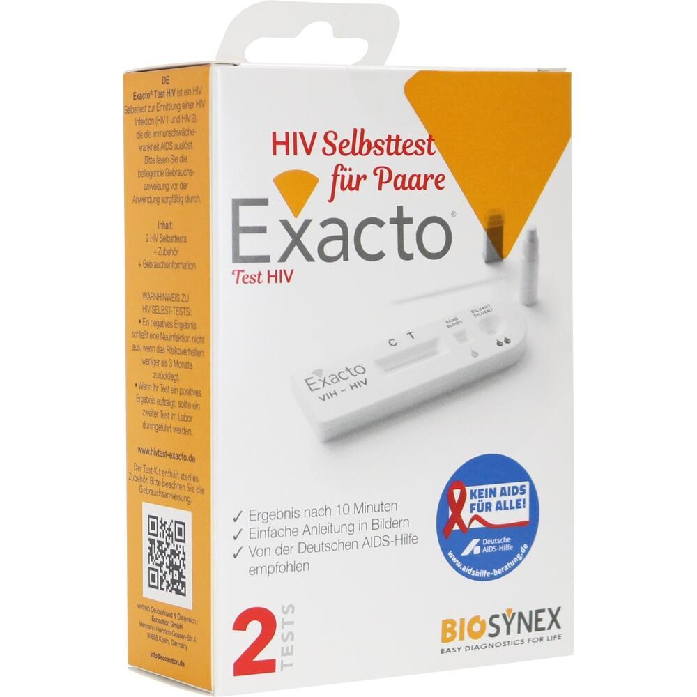 HIV-Selbsttest-Set für Paare der Marke Exacto in einer weißen Verpackung.