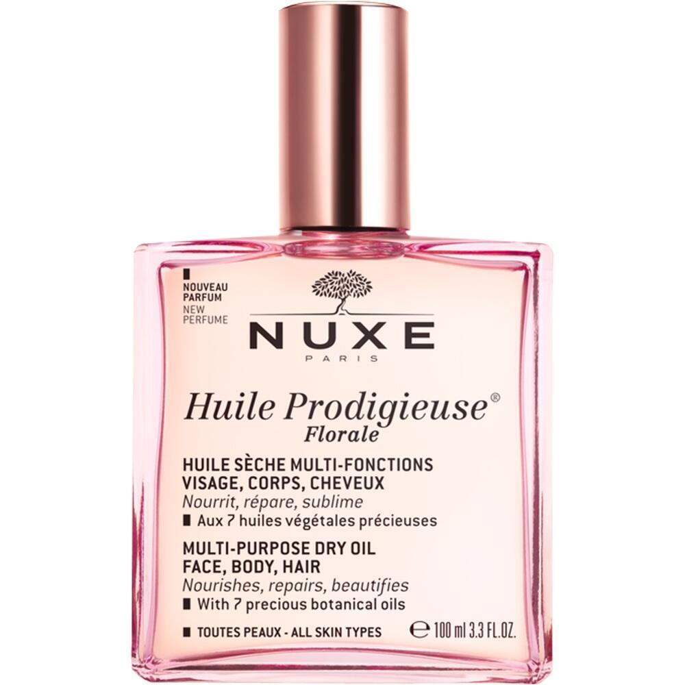 Rosa Flasche von Nuxe mit Öl für Haut und Haare, 100 ml.