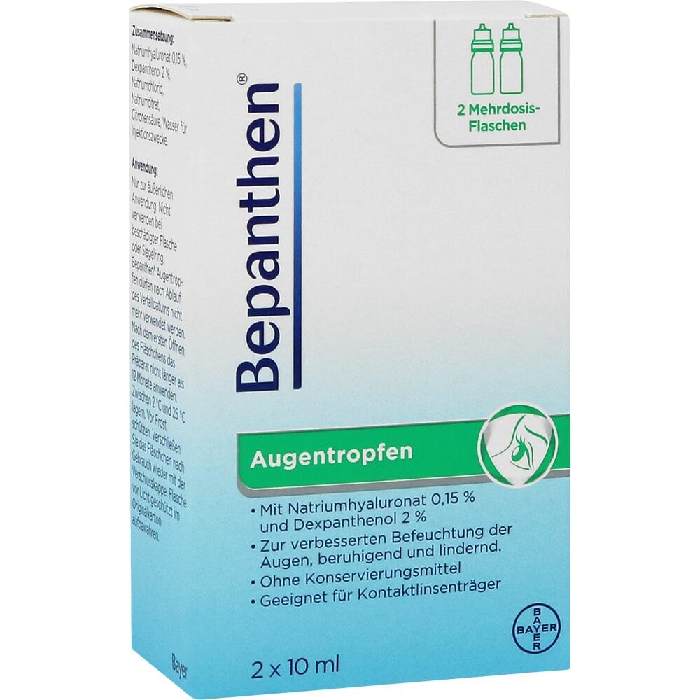 Eine Packung Bepanthen Augentropfen mit zwei Flaschen à 10 ml.
