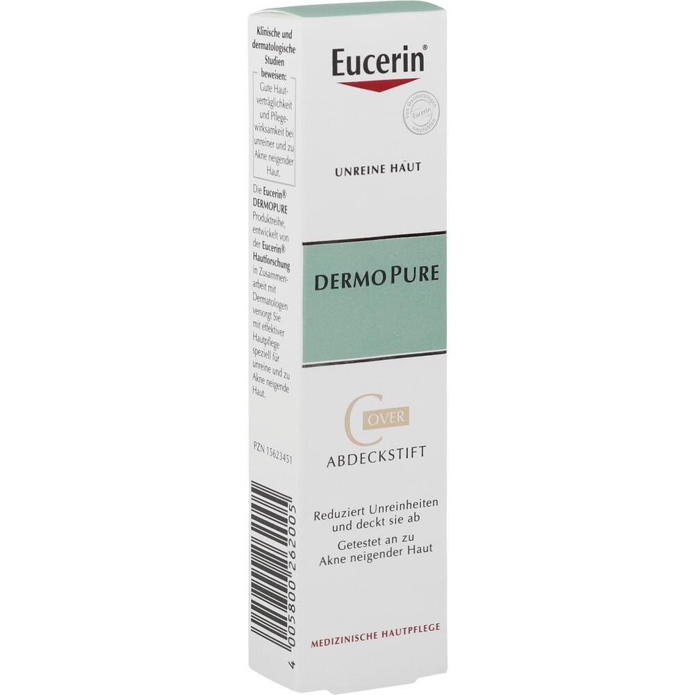 Verpackung eines Eucerin DermoPure Abdeckstifts für unreine Haut.