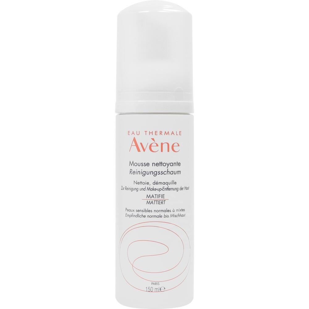 Wei&szlig;e Flasche mit Reinigungsschaum von Av&egrave;ne f&uuml;r empfindliche Haut.