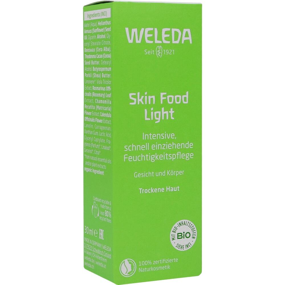 Grüne Verpackung einer Feuchtigkeitscreme für trockene Haut von Weleda.