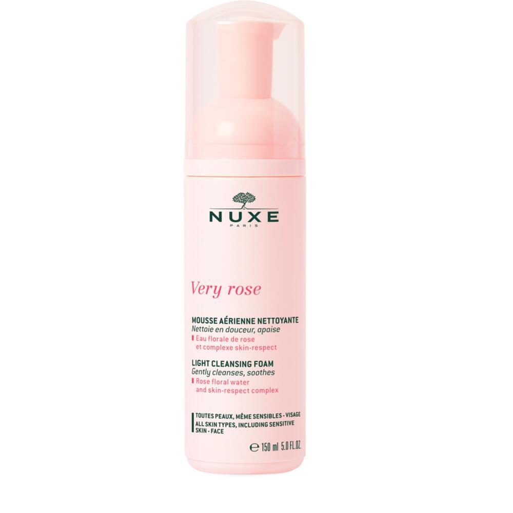 Rosa Flasche mit Reinigungsschaum für das Gesicht von Nuxe, 150 ml.