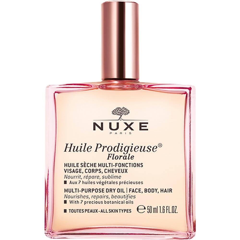 Rosa Flasche mit K&ouml;rper&ouml;l von NUXE f&uuml;r Haut und Haare.