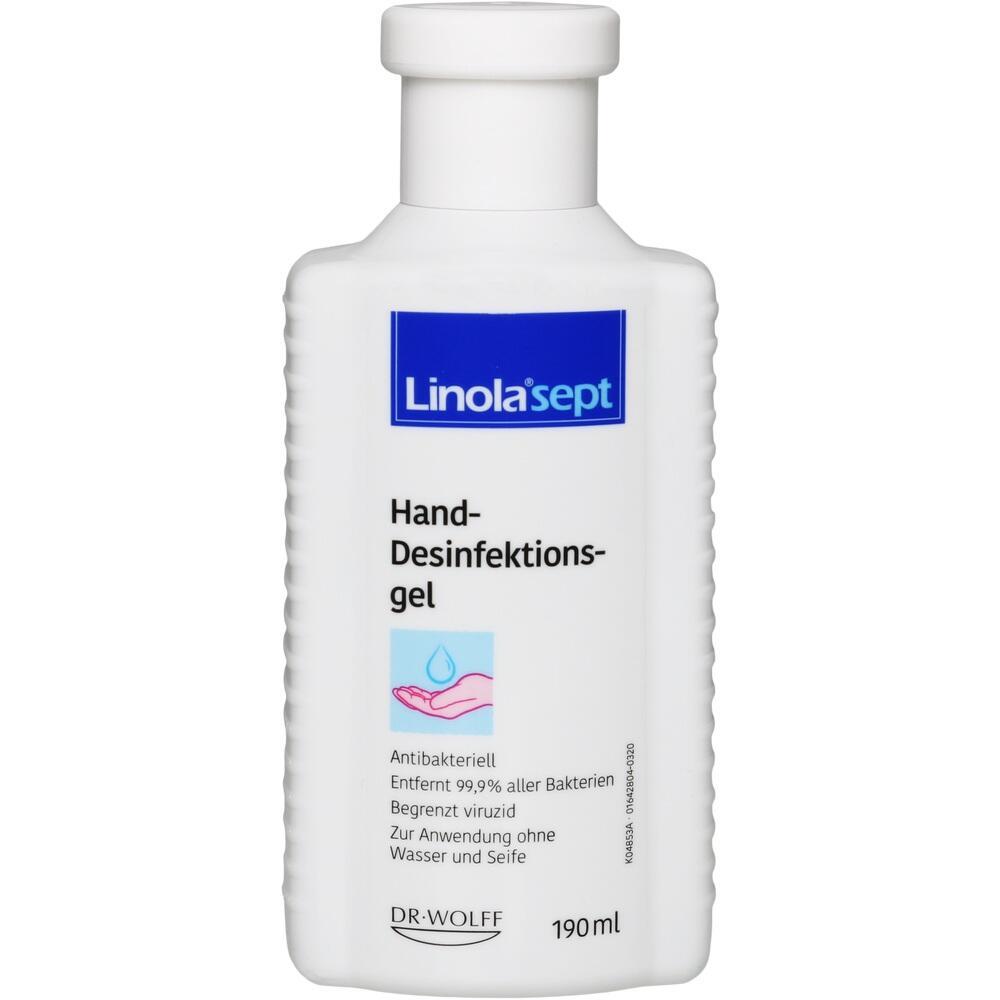 Wei&szlig;e Flasche mit Linolasept Handdesinfektionsgel, 190 ml.