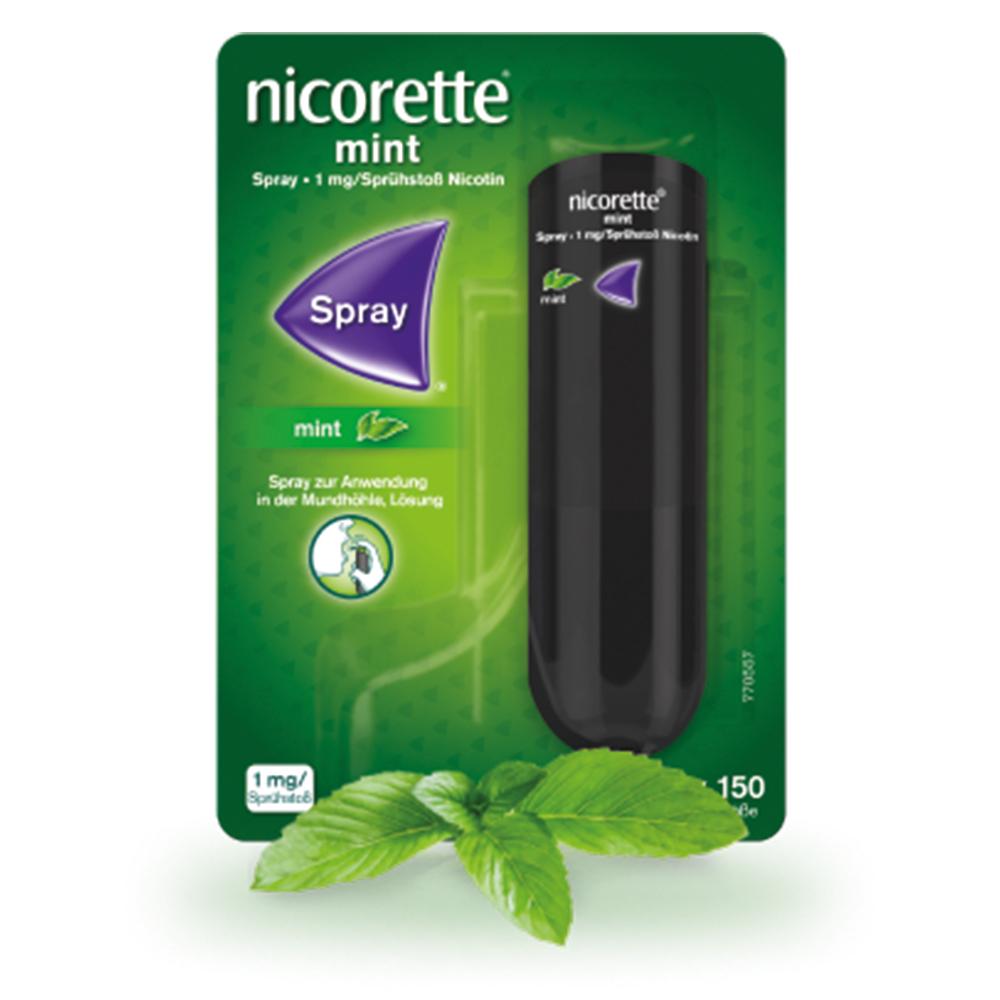 Ein Nikotinspray mit Minzgeschmack in einer grünen Verpackung.