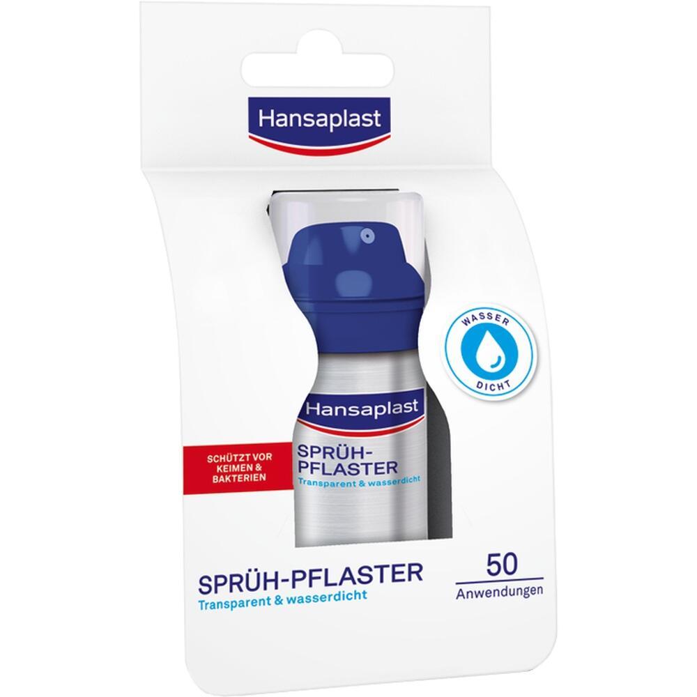 Spr&uuml;hpflaster von Hansaplast, transparent und wasserdicht, in einer Verpackung.