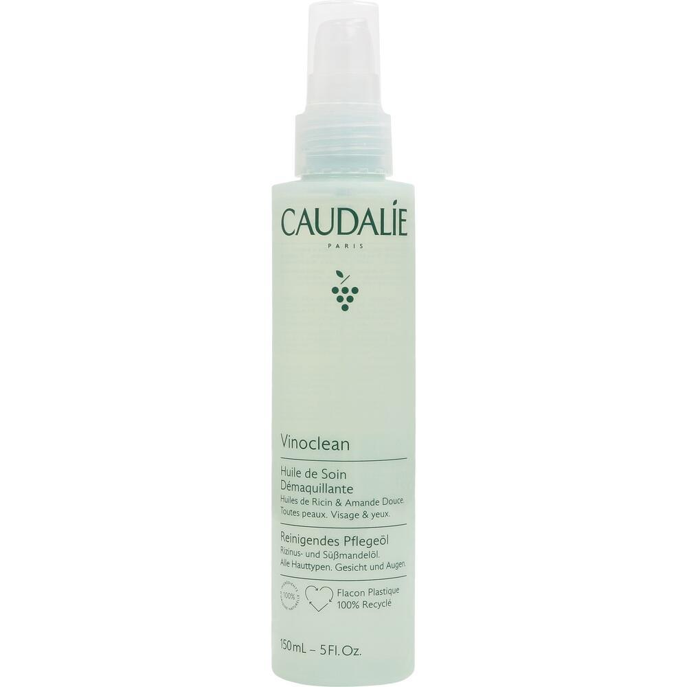 Eine grüne Flasche mit Reinigungsöl von Caudalie.