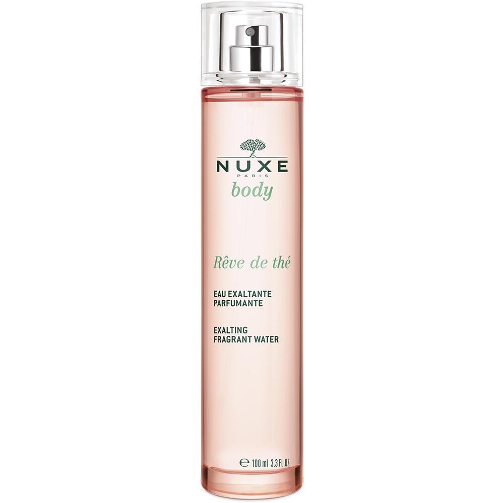 Rosa Flasche mit Parf&uuml;m von NUXE mit Spr&uuml;haufsatz.
