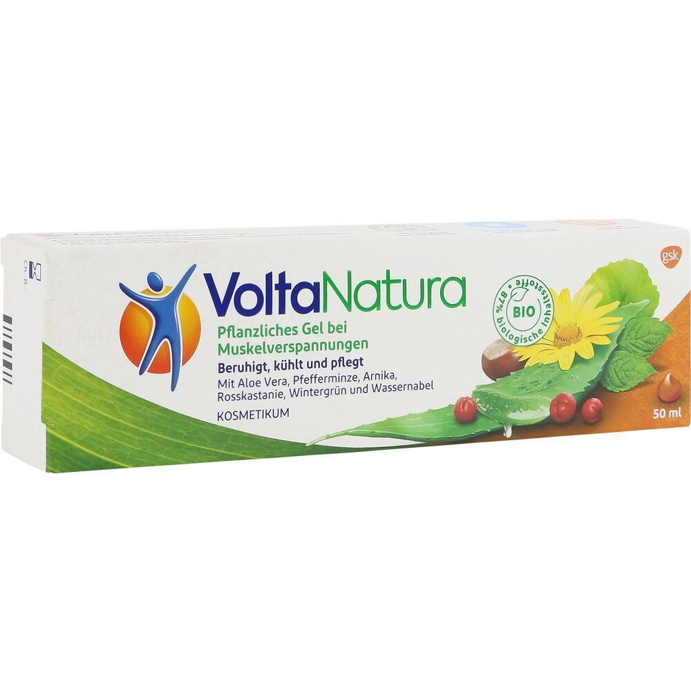 Verpackung von VoltaNatura Gel gegen Muskelverspannungen mit pflanzlichen Inhaltsstoffen.