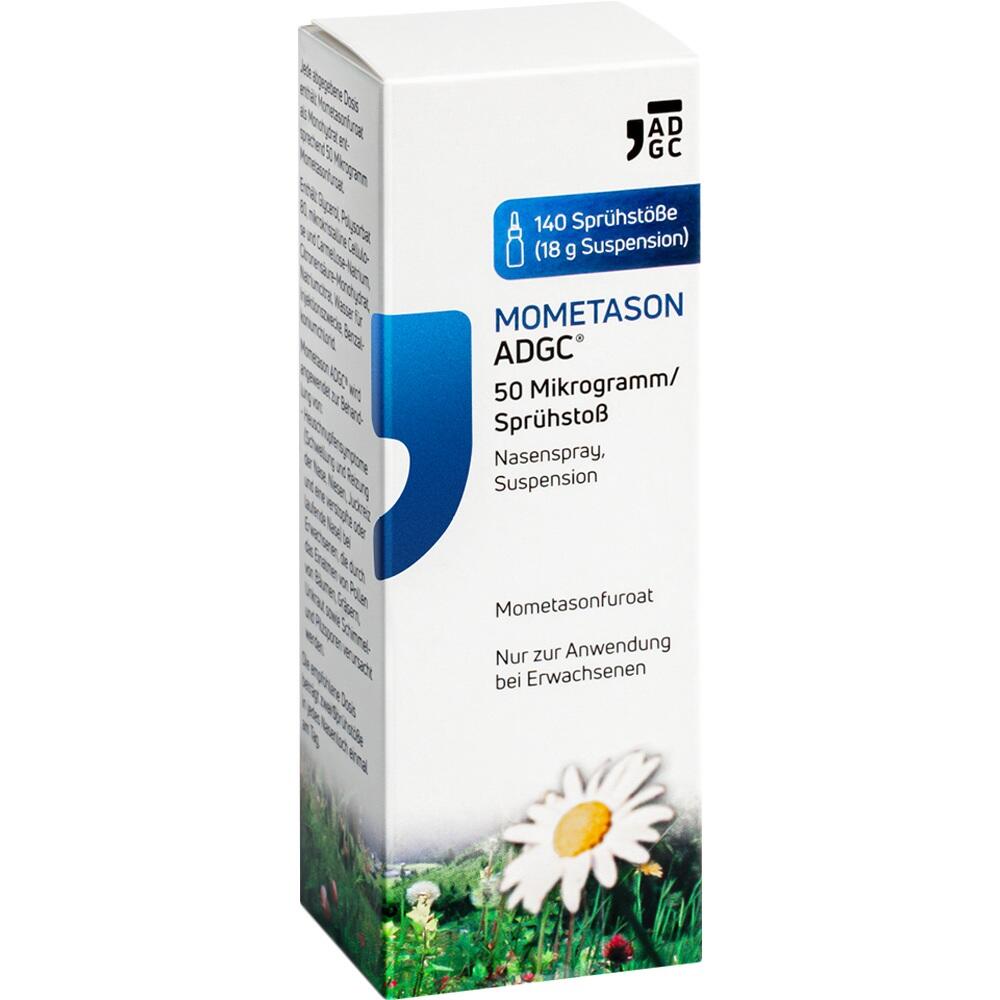 Wei&szlig;e Medikamentenverpackung von Mometason Nasenspray mit Bild einer Blume unten.