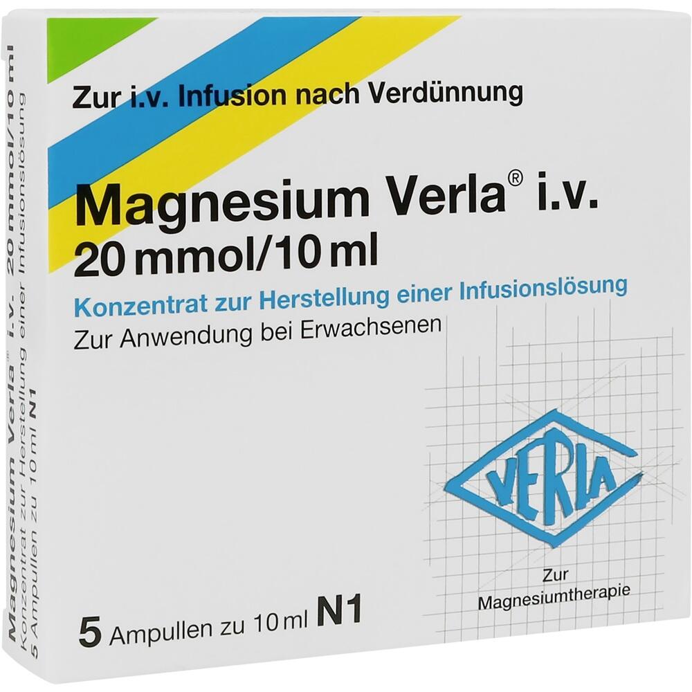 Verpackung von Magnesium Verla i.v. für die Infusionstherapie bei Erwachsenen.