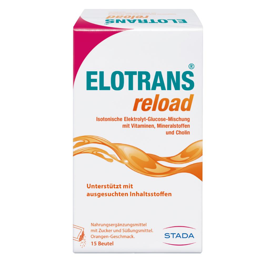 Wei&szlig;e Verpackung von Elotrans reload mit Orangengeschmack.