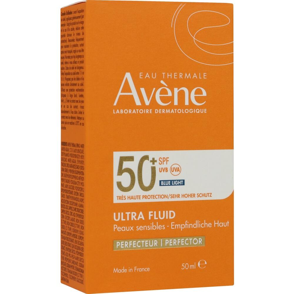 Orangene Verpackung einer Sonnencreme mit SPF 50+ f&uuml;r empfindliche Haut.