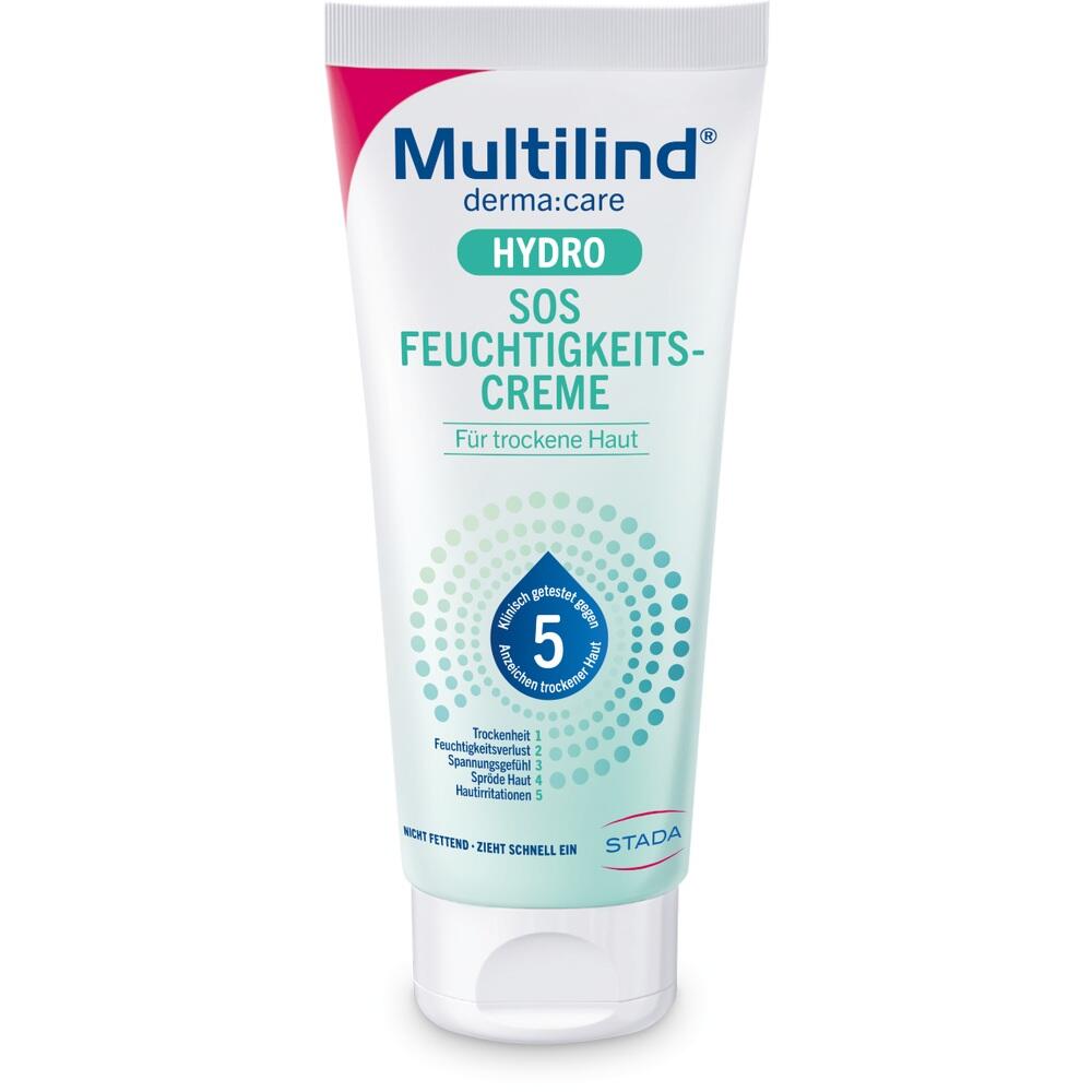 Eine Tube Feuchtigkeitscreme für trockene Haut mit blauem und grünen Design.