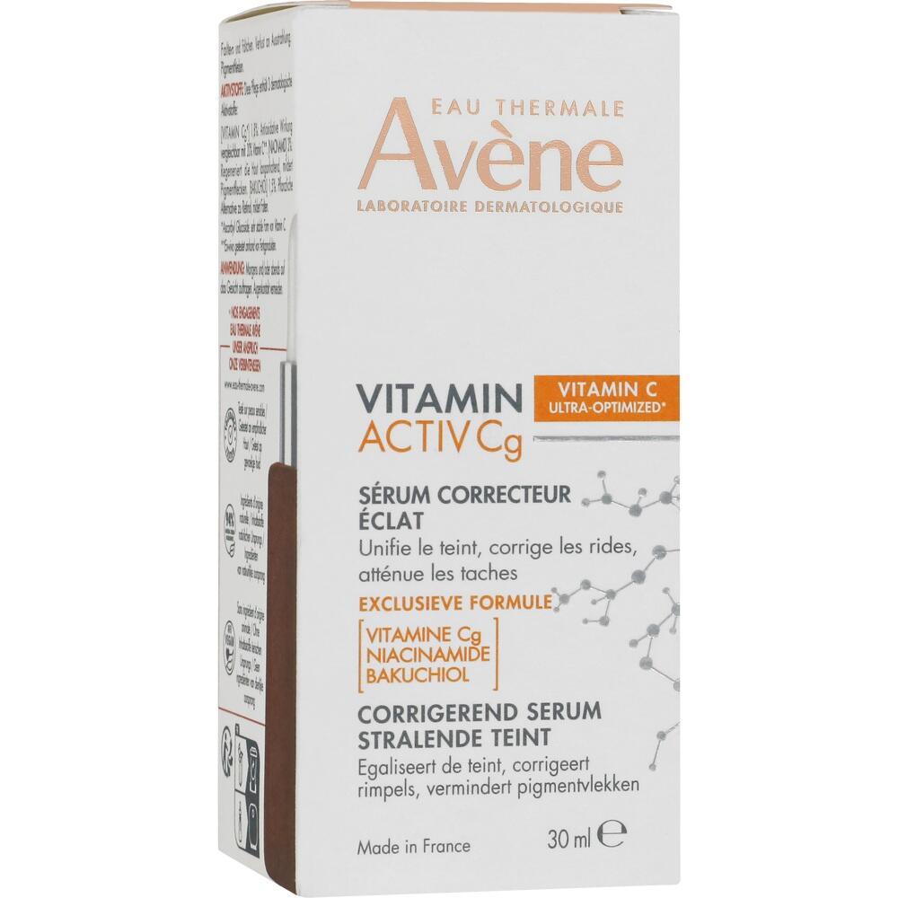 Wei&szlig;e Schachtel eines Korrektur-Serums mit Vitamin C und anderen Inhaltsstoffen.