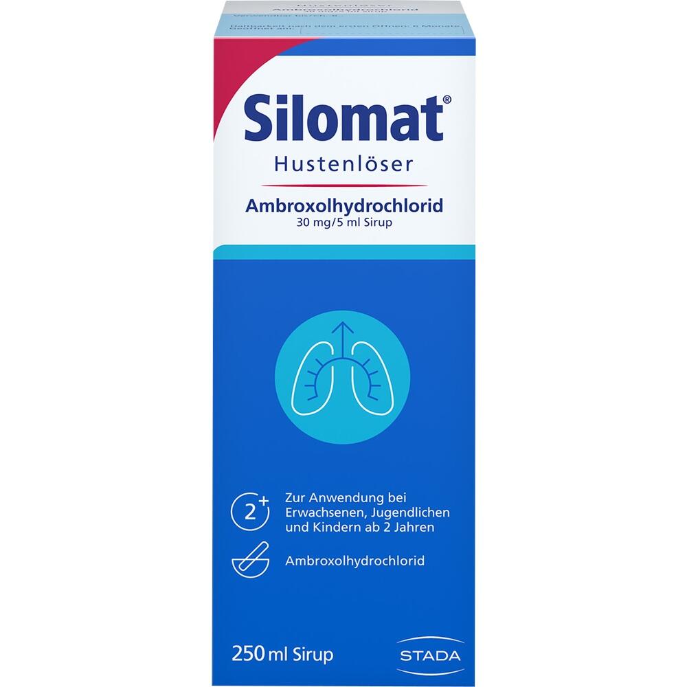 Eine Packung Hustensaft mit der Aufschrift "Silomat Hustenl&ouml;ser".