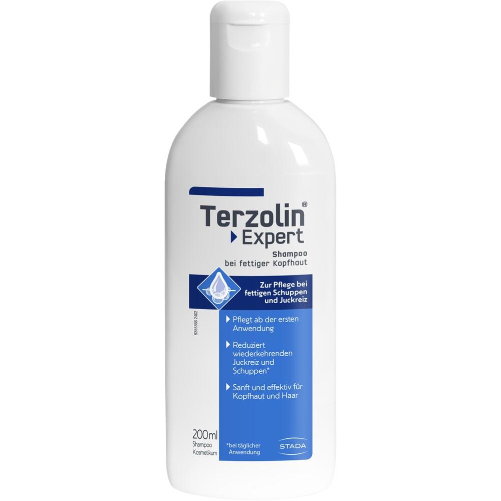 Eine weiße Shampooflasche mit der Aufschrift "Terzolin Expert".