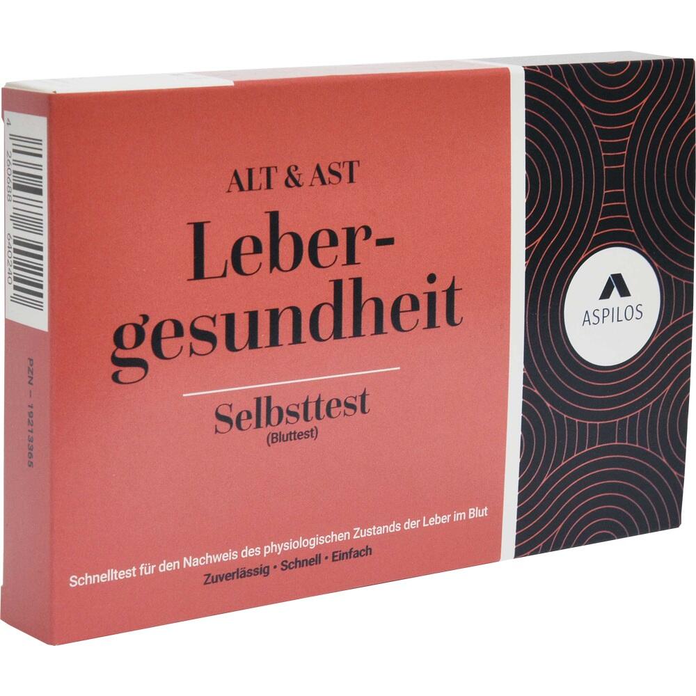 Rote Schachtel eines Lebergesundheit-Selbsttests von Aspilos.