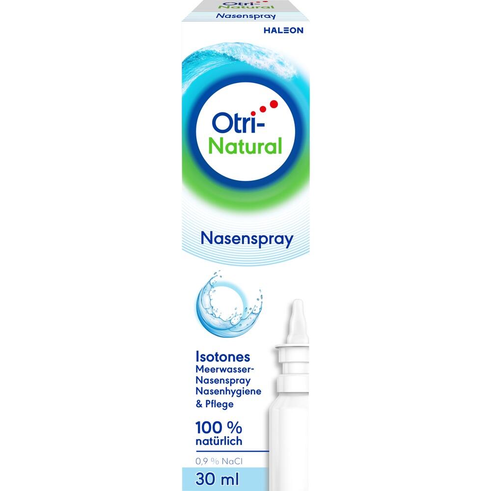 Verpackung eines natürlichen Nasensprays mit Meerwasser für Nasenhygiene.
